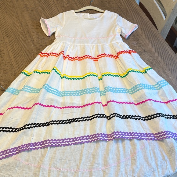 Lola + The Boys Other - Lola + The Boys White Dress with Rainbow Stripes